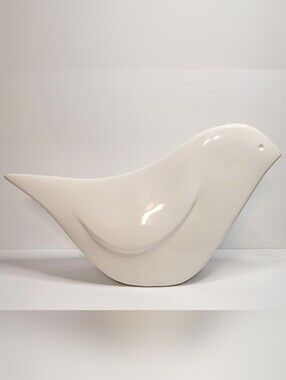 White Ceramic Bird Figurine 13” Modern Minimalist Scandinavian Decor